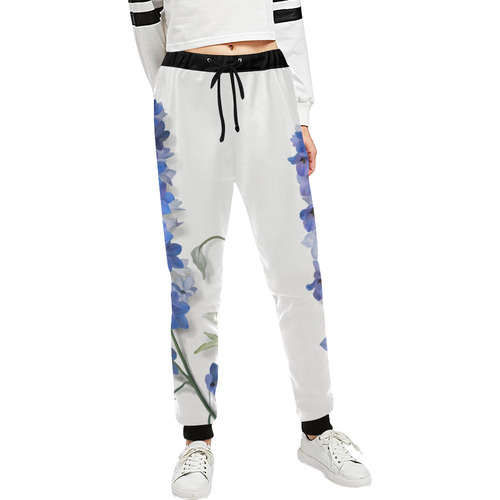 Blue - Violet Consolida original floral watercolor Unisex All Over Print Sweatpants (Model L11)