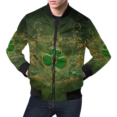 Happy st. patrick's day with clover All Over Print Bomber Jacket for Men (Model H19)