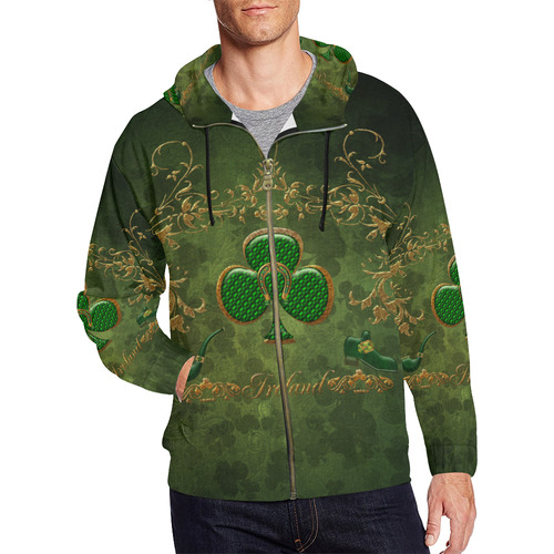 Happy st. patrick's day with clover All Over Print Full Zip Hoodie for Men/Large Size (Model H14)