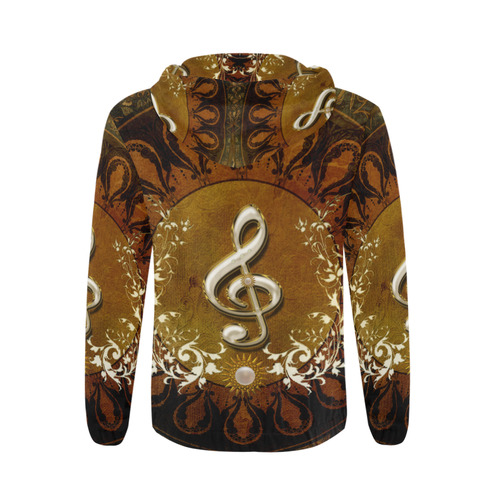 Music, decorative clef with floral elements All Over Print Full Zip Hoodie for Men/Large Size (Model H14)