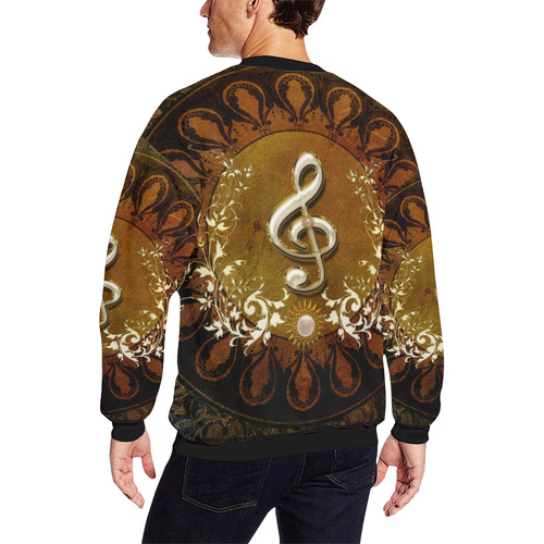 Music, decorative clef with floral elements Men's Oversized Fleece Crew Sweatshirt (Model H18)