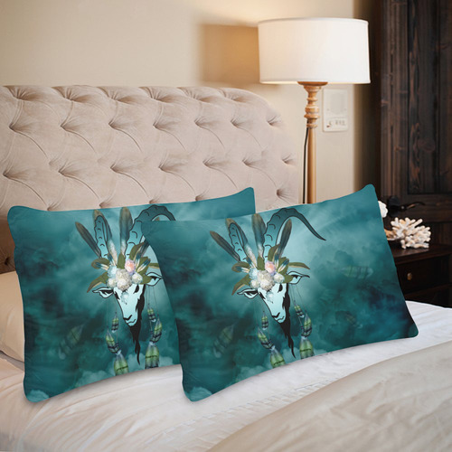 The billy goat with feathers and flowers Custom Pillow Case 20"x 30" (One Side) (Set of 2)
