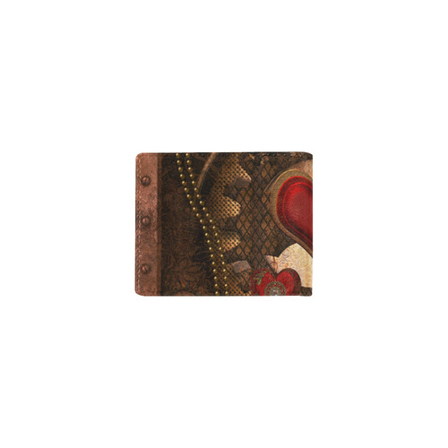 Steampunk, awesome herats with clocks and gears Mini Bifold Wallet (Model 1674)