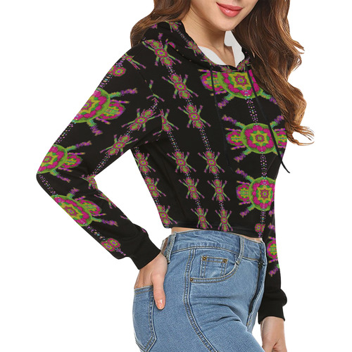 paradise flowers in a decorative jungle All Over Print Crop Hoodie for Women (Model H22)