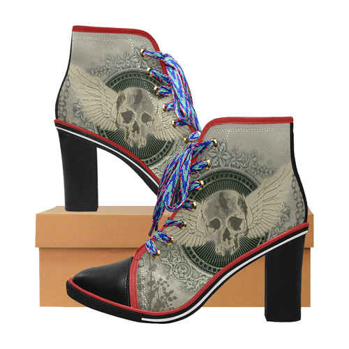 Skull with wings and roses on vintage background