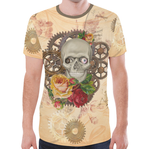 Steampunk Skull With Roses New All Over Print T-shirt for Men (Model T45)