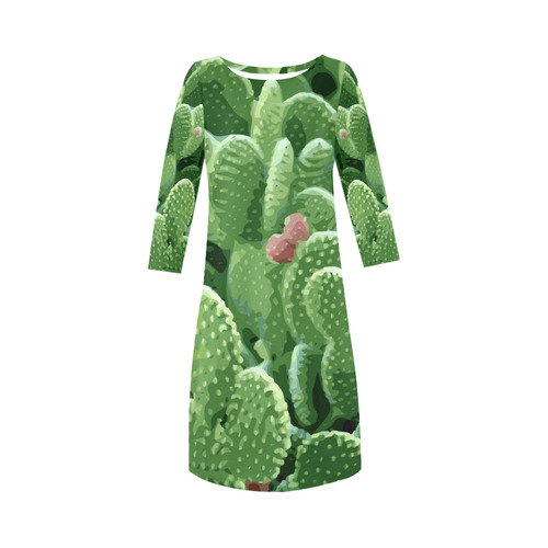 Pricky Pear Cactus With Fruit Round Collar Dress (D22)