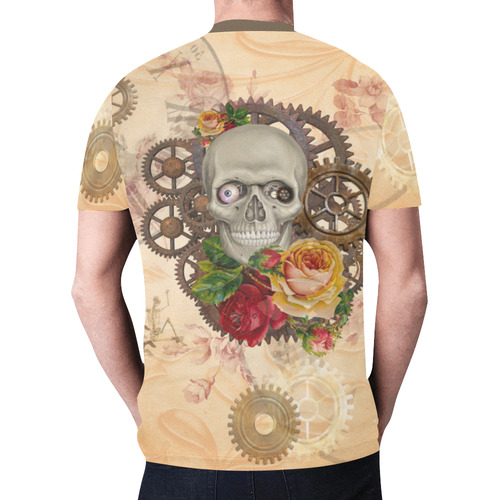 Steampunk Skull With Roses New All Over Print T-shirt for Men (Model T45)