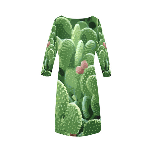 Pricky Pear Cactus With Fruit Round Collar Dress (D22)