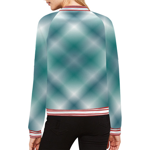 Turquoise and Green Tartan Plaid All Over Print Bomber Jacket for Women (Model H21)