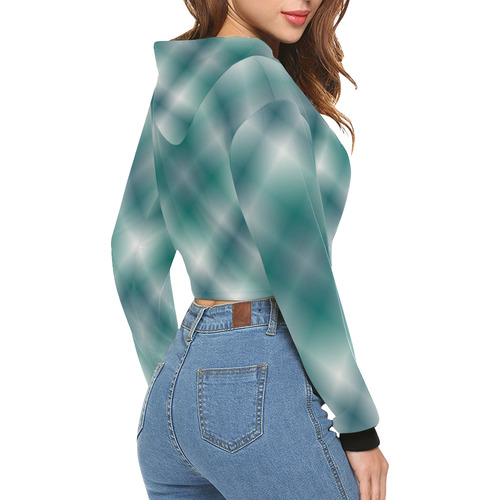 Turquoise and Green Tartan Plaid All Over Print Crop Hoodie for Women (Model H22)
