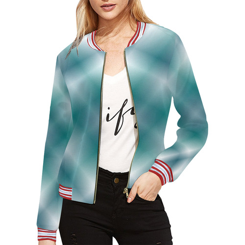 Turquoise and Green Tartan Plaid All Over Print Bomber Jacket for Women (Model H21)