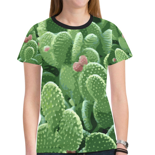 Pricky Pear Cactus With Fruit New All Over Print T-shirt for Women (Model T45)