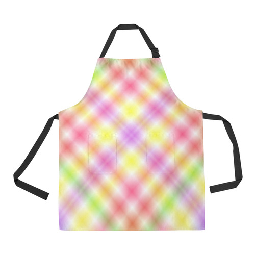 Multicolored Pastel Rainbow Tartan Plaid All Over Print Apron