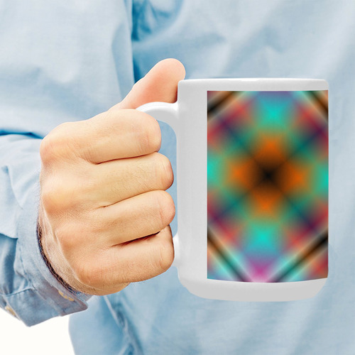 Orange Aqua Pink Green Tartan Plaid Custom Ceramic Mug (15OZ)