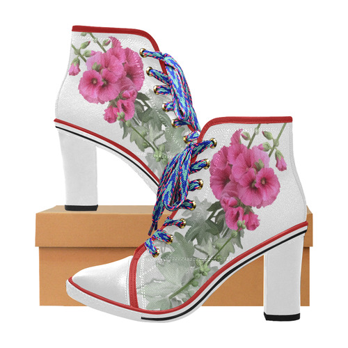 Pink Hollyhocks, floral watercolor