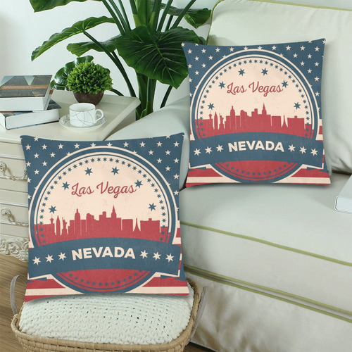 Retro Las Vegas Skyline Custom Zippered Pillow Cases 18"x 18" (Twin Sides) (Set of 2)