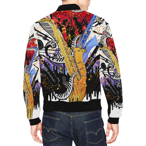 Mens Print Saxophone Jazz Jacket All Over Print Bomber Jacket for Men (Model H19)