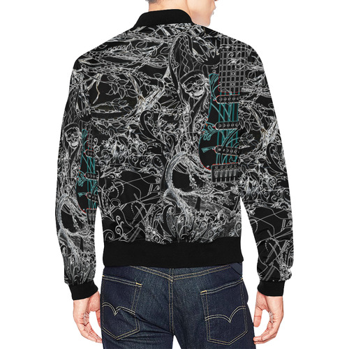 Mens Spring Jacket Black Skull Print All Over Print Bomber Jacket for Men (Model H19)