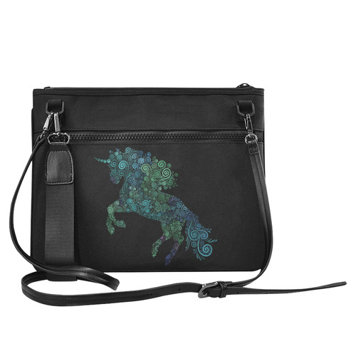 3D Psychedelic Unicorn blue and green Slim Clutch Bag (Model 1668)