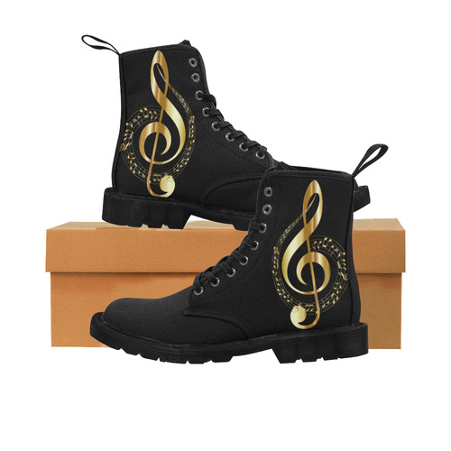 Golden Music Notes Martin Boots for Women (Black) (Model 1203H)