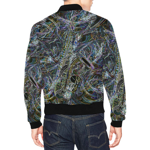 Hot Mens Spring Jacket Music Print Saxophone All Over Print Bomber Jacket for Men (Model H19)