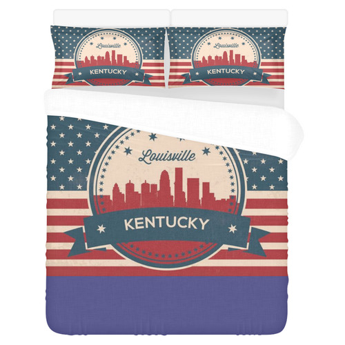 Retro Louisviile Kentucky Skyline 3-Piece Bedding Set