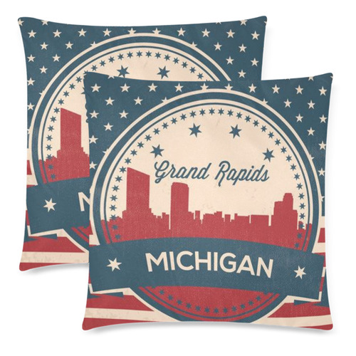 Retro Grand Rapids Michigan Skyline Custom Zippered Pillow Cases 18"x 18" (Twin Sides) (Set of 2)