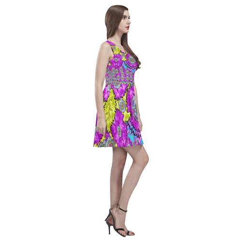 fantasy bloom in Spring time lively colors Thea Sleeveless Skater Dress(Model D19)
