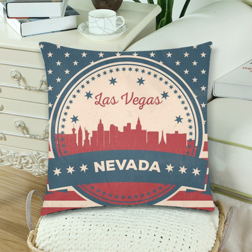 Retro Las Vegas Skyline Custom Zippered Pillow Cases 18"x 18" (Twin Sides) (Set of 2)