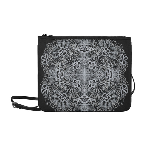White Crocheted Lace Mandala Pattern Slim Clutch Bag (Model 1668)