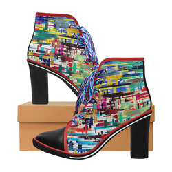 City Abstract Women's Lace Up Chunky Heel Ankle Booties (Model 054)
