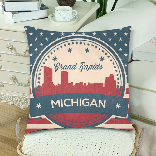 Retro Grand Rapids Michigan Skyline Custom Zippered Pillow Cases 18"x 18" (Twin Sides) (Set of 2)