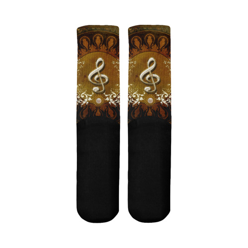 Music, decorative clef with floral elements Mid-Calf Socks (Black Sole)