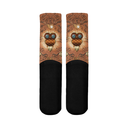 Steampunk, cute owl Mid-Calf Socks (Black Sole)