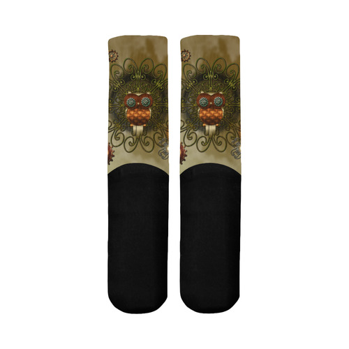 Steampunk cute owl Mid-Calf Socks (Black Sole)