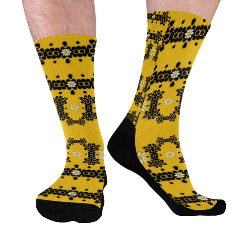 Ornate circulate is festive in flower decorative Mid-Calf Socks (Black Sole)