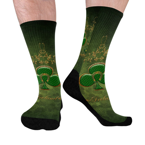 Happy st. patrick's day with clover Mid-Calf Socks (Black Sole)