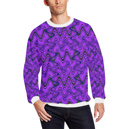 Purple and Black Waves Men's Oversized Fleece Crew Sweatshirt/Large Size(Model H18)