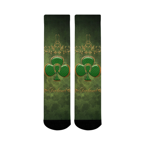 Happy st. patrick's day with clover Mid-Calf Socks (Black Sole)