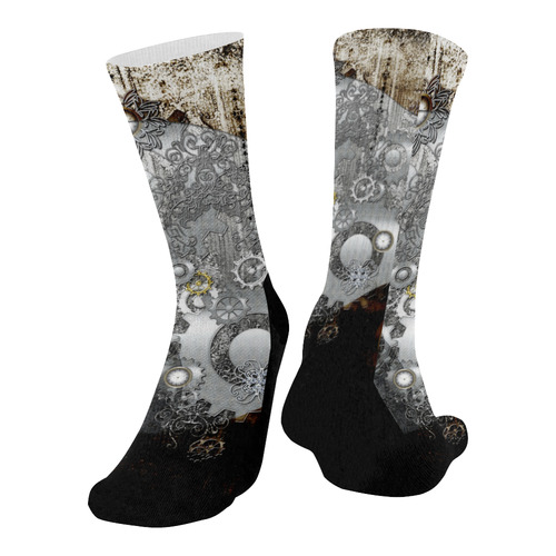 Steampunk in vintage design Mid-Calf Socks (Black Sole)