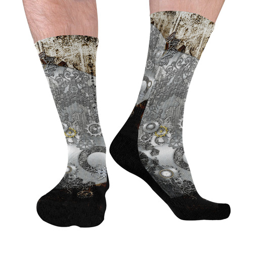 Steampunk in vintage design Mid-Calf Socks (Black Sole)