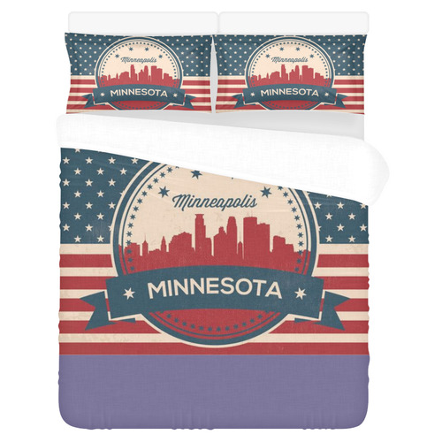 Retro Minneapolis Skyline 3-Piece Bedding Set