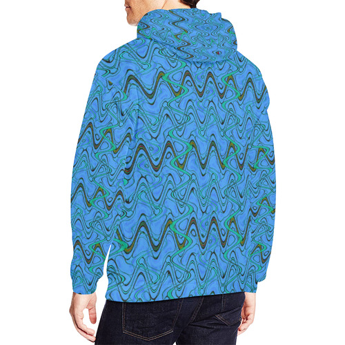 Blue Green and Black Waves All Over Print Hoodie for Men/Large Size (USA Size) (Model H13)