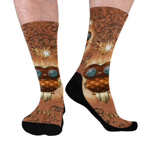 Steampunk, cute owl Mid-Calf Socks (Black Sole)