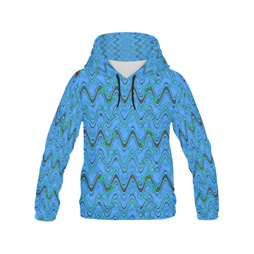 Blue Green and Black Waves All Over Print Hoodie for Men/Large Size (USA Size) (Model H13)