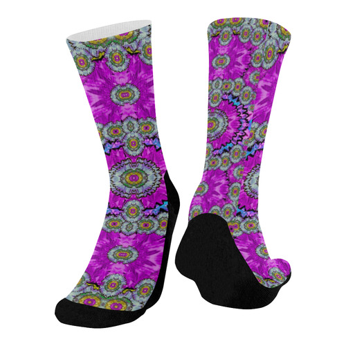 Spring time in colors and decorative fantasy bloom Mid-Calf Socks (Black Sole)