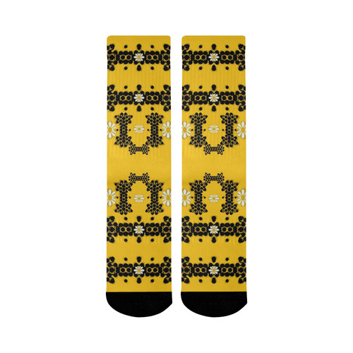 Ornate circulate is festive in flower decorative Mid-Calf Socks (Black Sole)