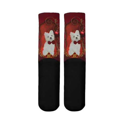 Cute maltese puppy Mid-Calf Socks (Black Sole)