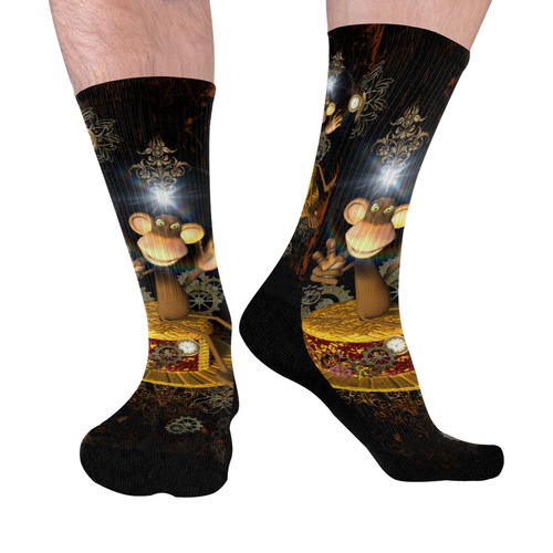 Steampunk, funny monkey Mid-Calf Socks (Black Sole)